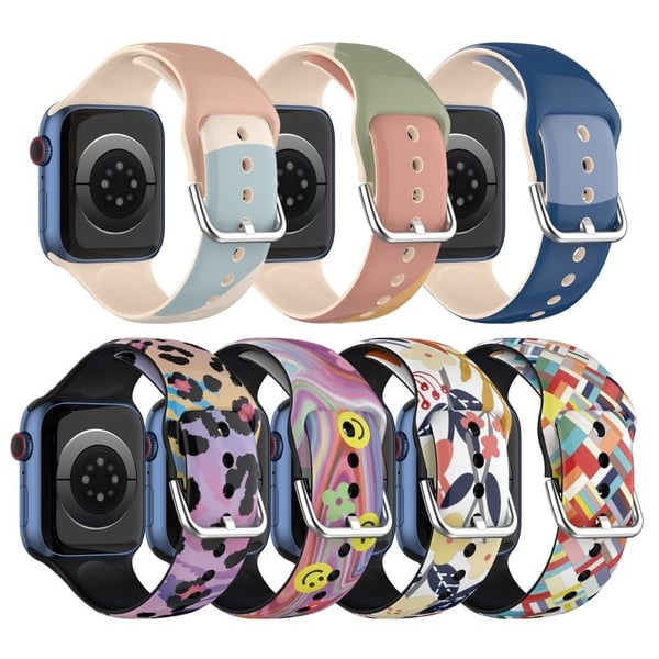 Apple Watch (41 mm) IML-urrem i silikon med fargerikt mønster - Blå / Lyseblå