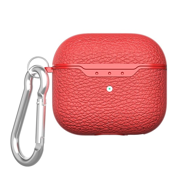 AirPods 3 litchi-teksturveske med nøkkelring - Rød