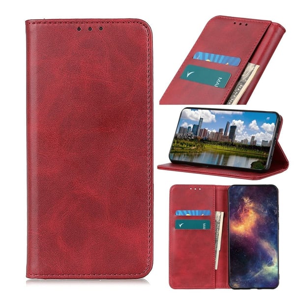 Flip Etui med Pung i ægte Læder til Samsung Galaxy S22 Plus - Rød