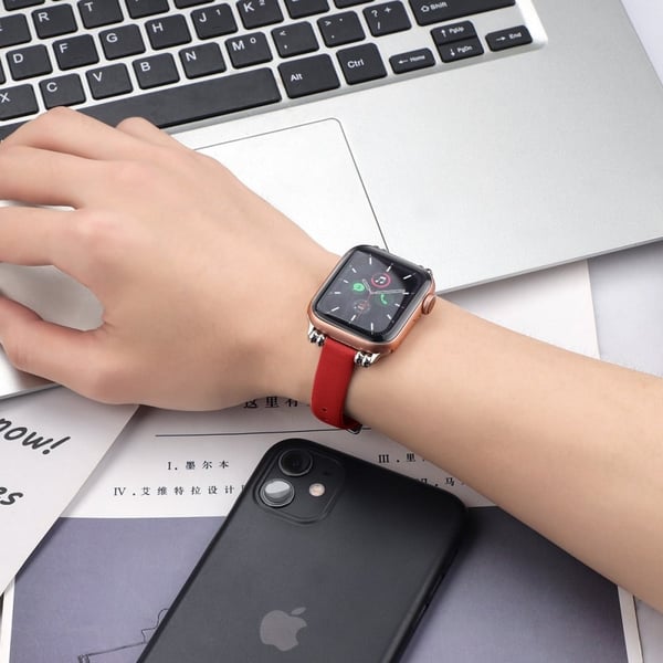 Apple Watch (41mm) Simple Ekte Lær Klokkereimer - Rød / Størrelse: L