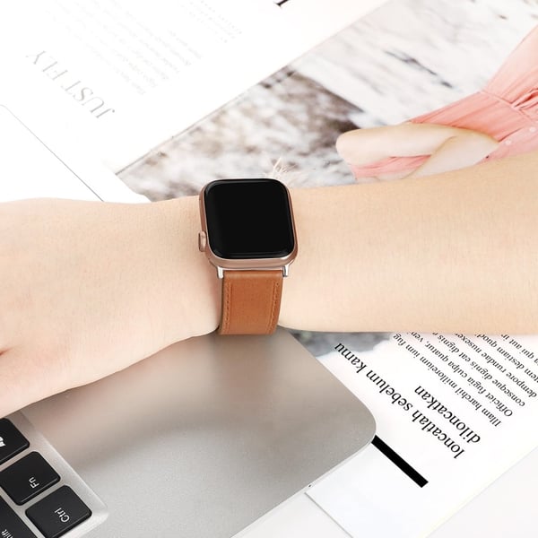 Apple Watch (45mm) Myk Top Layer Ekte Lær Klokkereimer - Brun / Størrelse: S