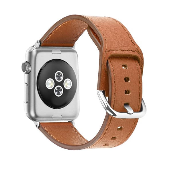 Apple Watch (45mm) Myk Top Layer Ekte Lær Klokkereimer - Brun / Størrelse: S