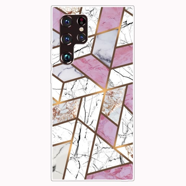 Marmormotiv Samsung Galaxy S22 Ultra skal - Rosa / Vit / Grå Marmor Marmormotiv Samsung Galaxy S22 Ultra skal - Rosa / Vit / Grå Marmor