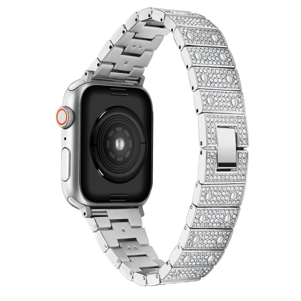 Apple Watch (45 mm) klokkerem med rhinestone-dekor - Sølv