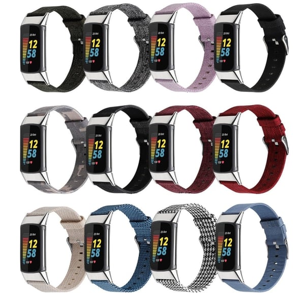 Fitbit Charge 5 klokkerem med nylonstruktur - Lilla / Rød / Størrelse: L