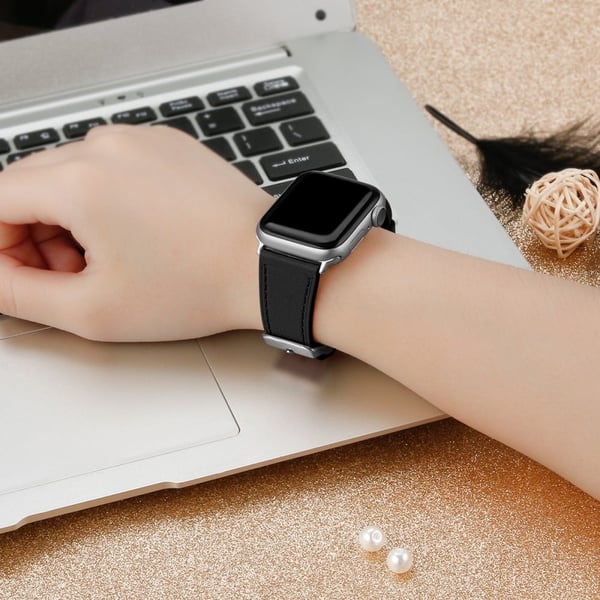 Apple Watch (41mm) Top Layer Okseskinn Ekte Lær Klokkereimer - Svart