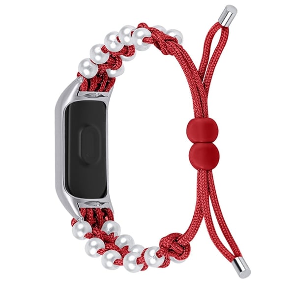 Xiaomi Mi Smart Band 4 / 3 perle dekor flettet klokkerem - Rød