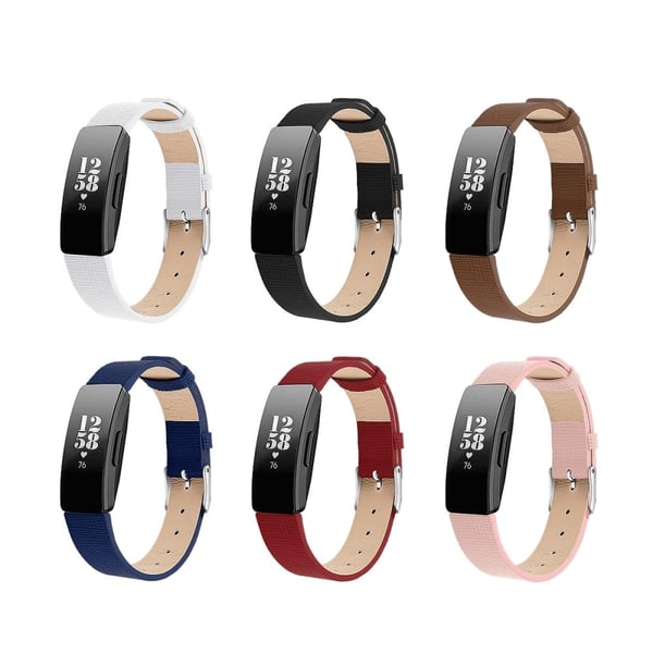Fitbit Inspire / Inspire HR firkantet mønster klokkerem i ekte skinn - Svart / Størrelse: L