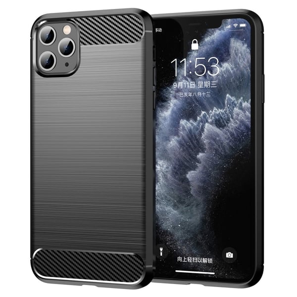 1,8 mm kulfiber børstet tekstur stødabsorbering fleksibel bagside mobiltelefon cover iPhone 11 Pro 5,8 tommer - Sort