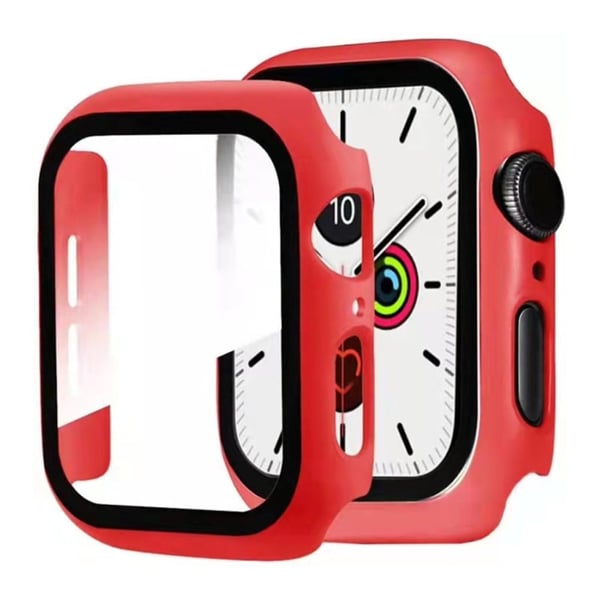 Apple Watch (45 mm) enkel ramme + skjermbeskytter i herdet glass - Rød