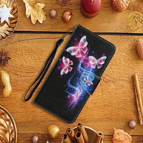 Wonderland Samsung Galaxy S22 Plus Flippetui - Tre Fluorescent Sommerfugler