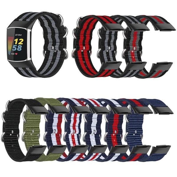 Fitbit Charge 5 elastisk klokkerem i nylon - Svart / Grå / Svart / Grå / Svart