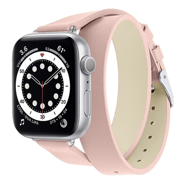 Apple Watch (45 mm) klokkerem i ekte skinn med dobbel løkke - Rosa