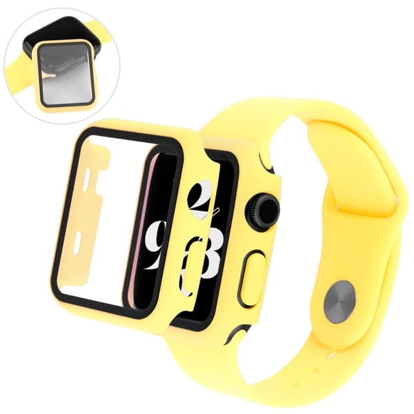 Apple Watch (41 mm) deksel med herdet glass + klokkerem i silikon - Gul