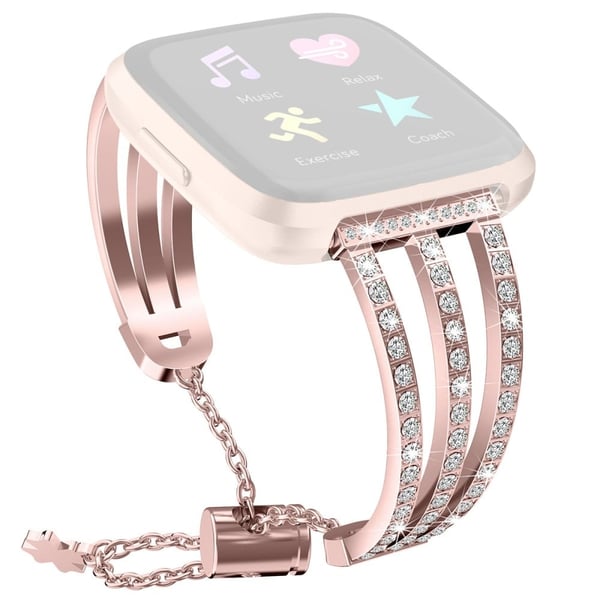 Fitbit Versa 2 / Versa Lite trippel luksus klokkerem med rhinestone - Rose Gull