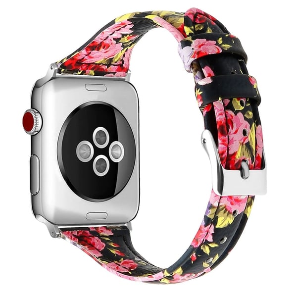 Apple Watch (45mm) B6 Ekte Lær Klokkereimer - Rosa Flower / Størrelse: L