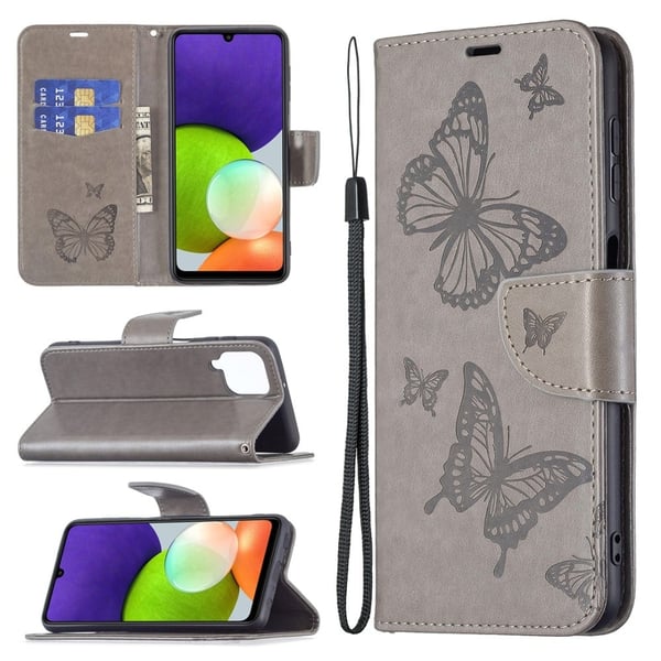 Butterfly Samsung Galaxy A22 4G Flippetui - Grå