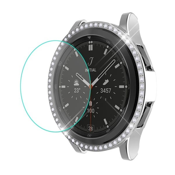 ENKAY Samsung Galaxy Watch 4 Classic (46 mm) strassdeksel + skjermbeskytter i herdet glass - Sølv