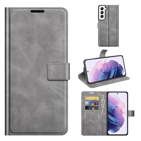 Hållbart konstläder Samsung Galaxy S22 Plus fodral med plånbok - Silver/Grå Hållbart konstläder Samsung Galaxy S22 Plus fodral med plånbok - Silver/Grå