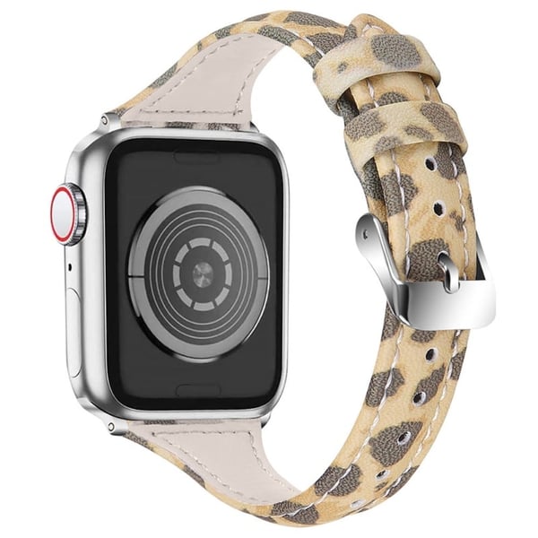 Apple Watch (41 mm) klokkerem i leopardmønster i ekte okseskinn - Armygrønn Leopard