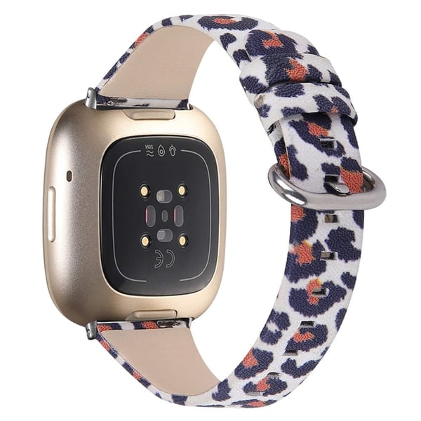 Fitbit Sense / Versa 3 klokkerem i ekte skinn med leopardtekstur - Hvit / Brun