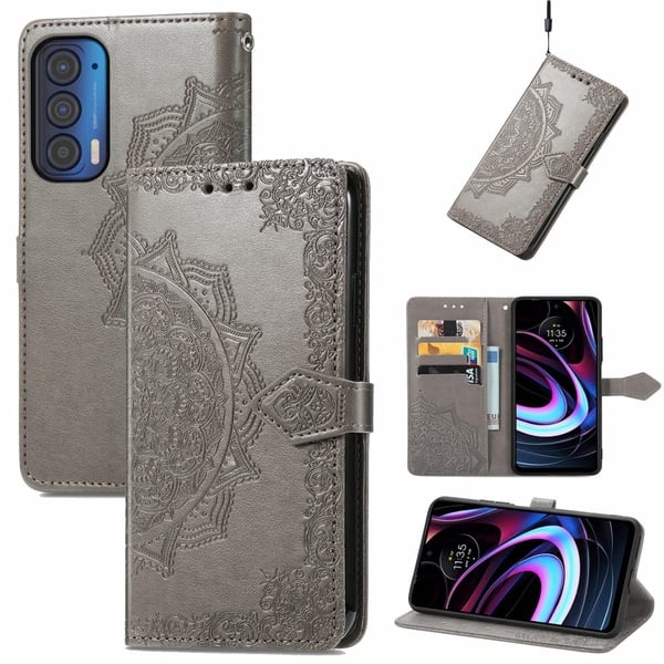 Mandala läder Motorola Edge (2021) fodral - Silver/Grå