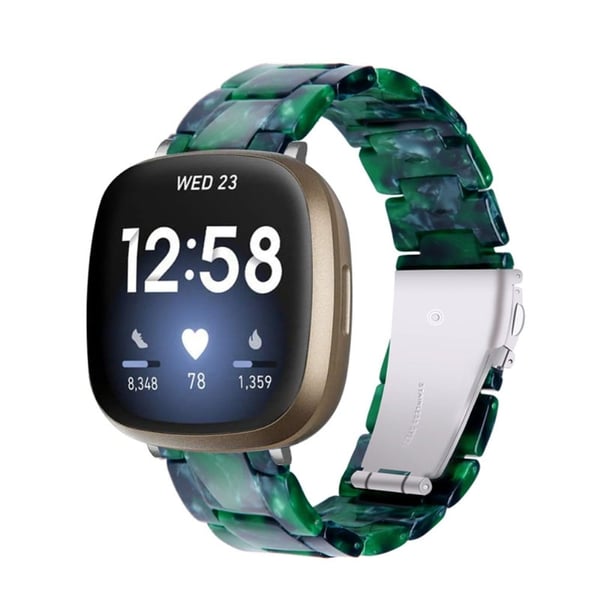 Fitbit Sense / Versa 3 urrem med resinperler - Mat Sortgrøn
