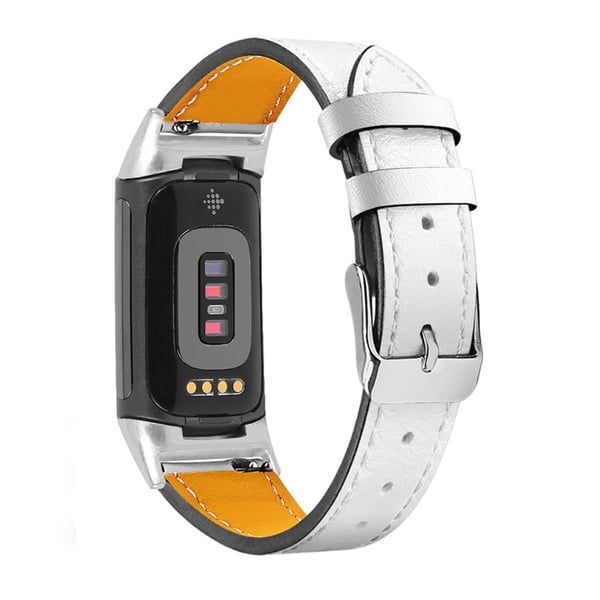 Enkel urrem i ægte læder til Fitbit Charge 5 - Hvid