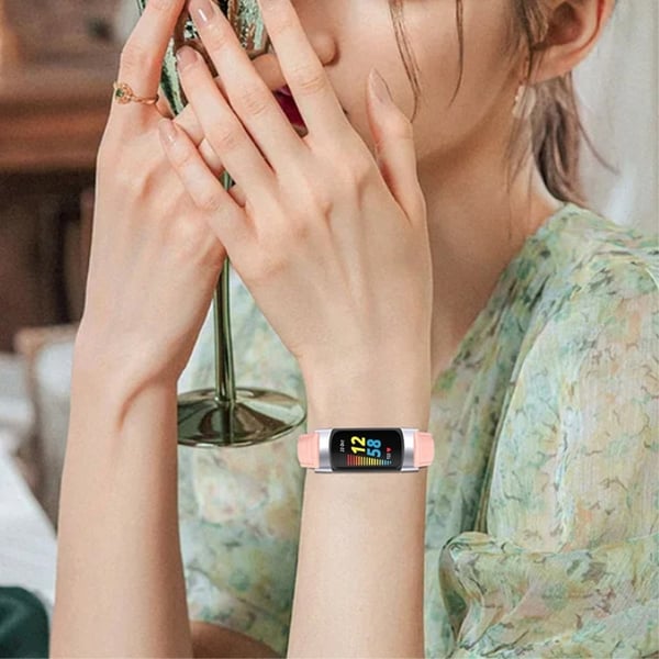 Fitbit Charge 5 klokkerem i ekte skinn med krokodillestruktur - Rosa