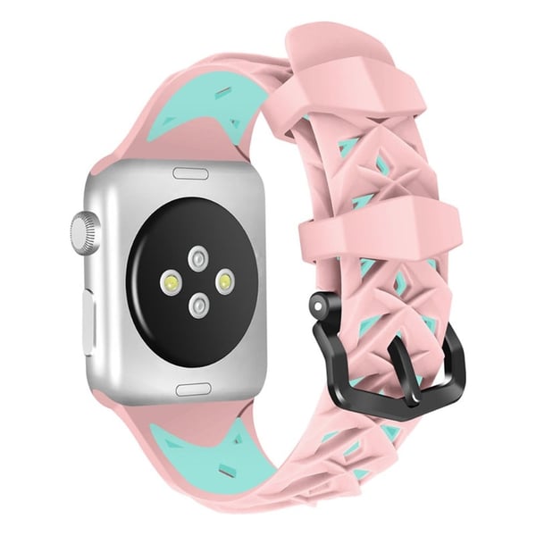 Apple Watch (45 mm) tofarget rombeformet klokkerem i silikon - Rosa / Grønn