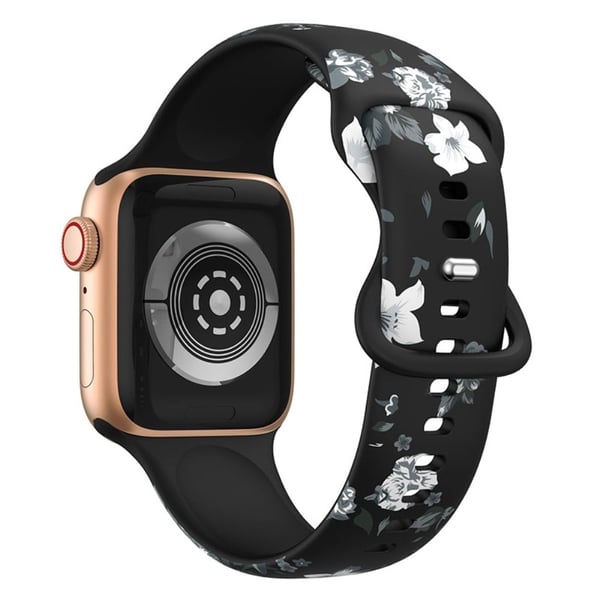 Apple Watch (41 mm) designklokkerem i silikon - Svart / Grå Blomst
