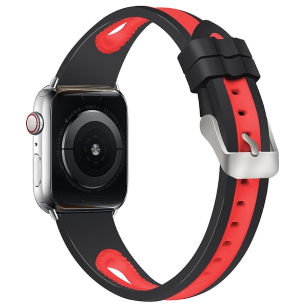 Apple Watch (41 mm) sports klokkerem i tofarget silikon - Svart / Rød