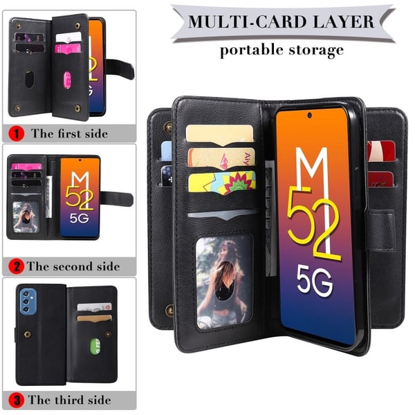 10-slot Lommebok Etui til Samsung Galaxy M52 5G - Svartgrønn