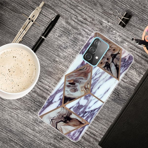Marble Samsung Galaxy A13 4G Etui - Blå og Brun Klinkekule