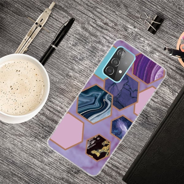 Marmormotiv Samsung Galaxy A13 4G skal - Hexagoner I Lila Bakgrund