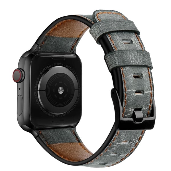 Retro klockarmband i äkta läder för Apple Watch (45 mm) - Grå
