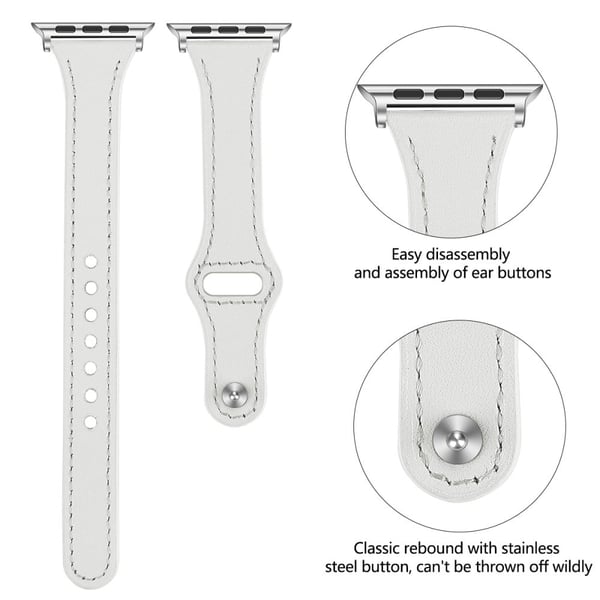 Apple Watch (45 mm) urrem i ægte læder med syninger - Hvid / Størrelse: L
