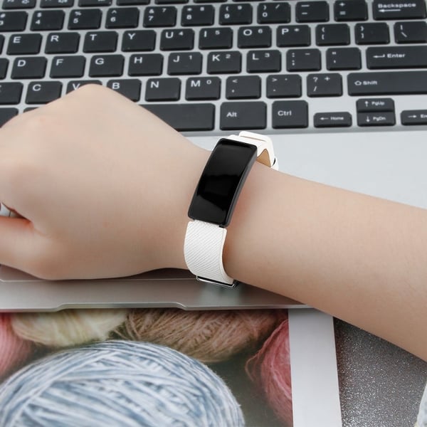 Fitbit Inspire / Inspire HR firkantet mønster klokkerem i ekte skinn - Hvit / Størrelse: S