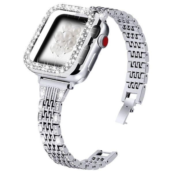 Apple Watch (45 mm) 7 perler med rhinestone-dekor i klokkerem i rustfritt stål - Sølv