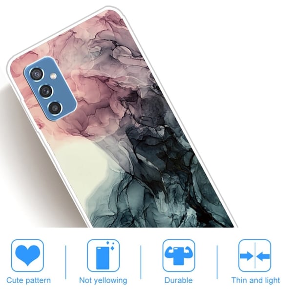 Marble Samsung Galaxy M52 5G Etui - Pale Pink og Grønn Klinkekule