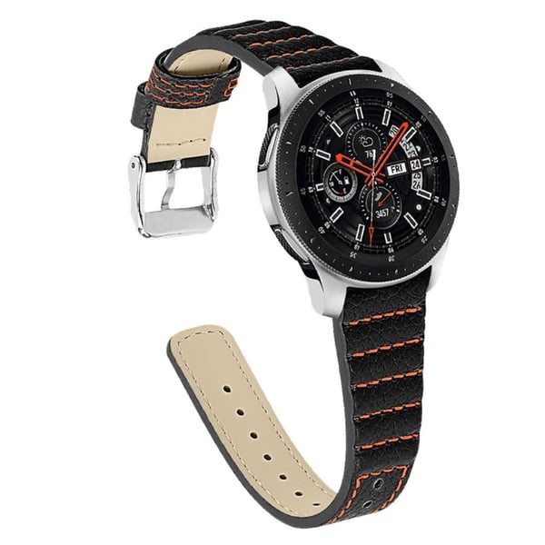 Samsung Galaxy Watch 3 (45 mm) / Watch (46 mm) klokkerem i ekte skinn med bølgete linjer - Svart