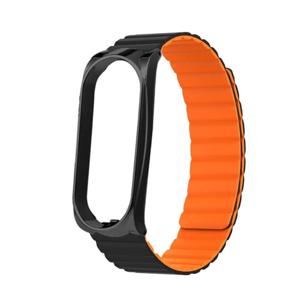Xiaomi Mi Smart Band 6 / 5 silikonklokkerem med integrert deksel - Svart / Oransje