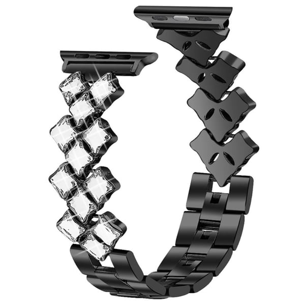 Apple Watch (41 mm) unik klokkerem i rustfritt stål med rhinestone - Svart
