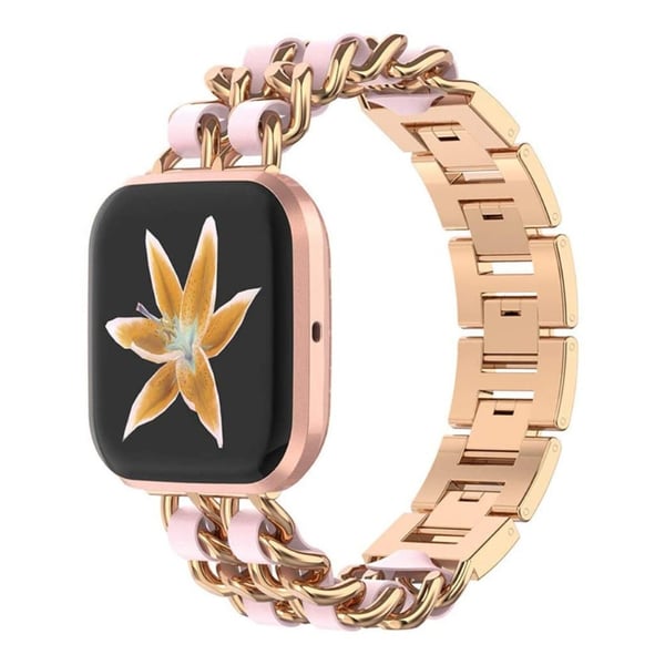 Fitbit Versa 2 / Versa Lite urrem i rustfrit stål + læder - Rødguld / Rødguld