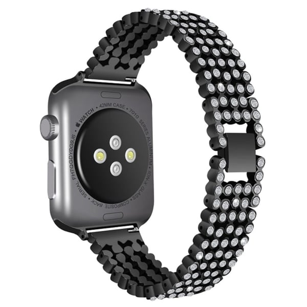 Urrem med 5 perler i rhinestone-dekor for Apple Watch (45 mm) - Svart