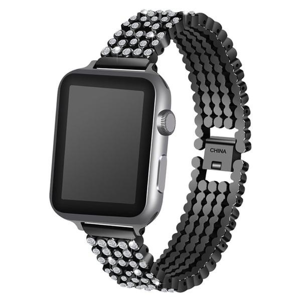 Urrem med 5 perler i rhinestone-dekor for Apple Watch (45 mm) - Svart
