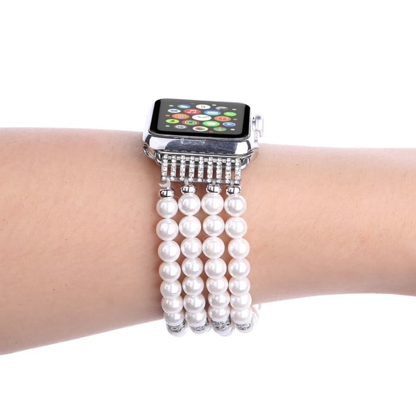 Apple Watch (45 mm) klokkerem med fire rader i perlestil - Hvit