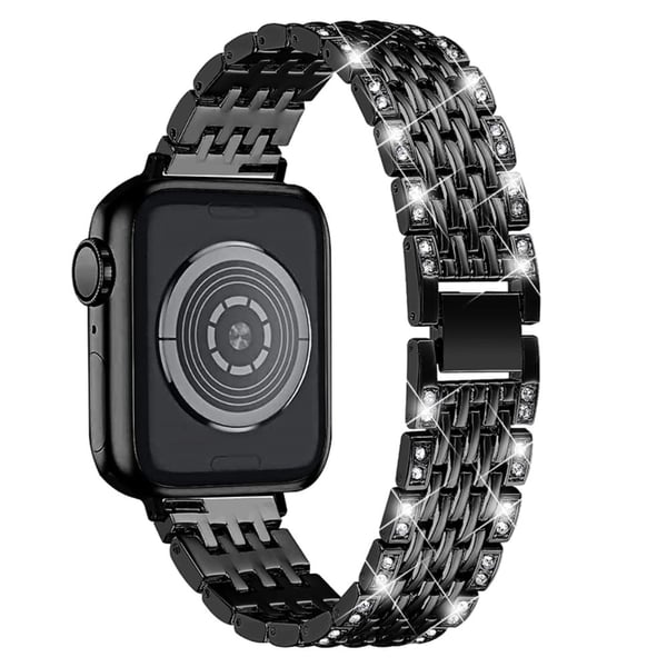 Apple Watch (45 mm) urrem med to rader rhinestone-dekor - Svart
