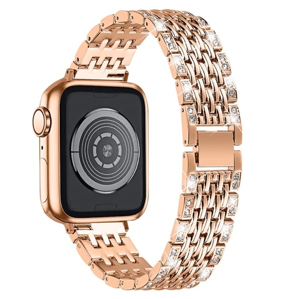Apple Watch (41 mm) urrem med to rader rhinestone-dekor - Rose Gull