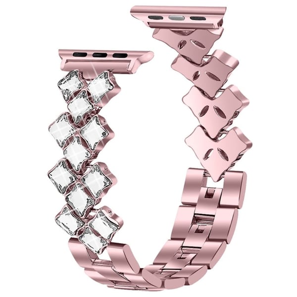 Apple Watch (41 mm) unik klokkerem i rustfritt stål med rhinestone - Rosa Rose